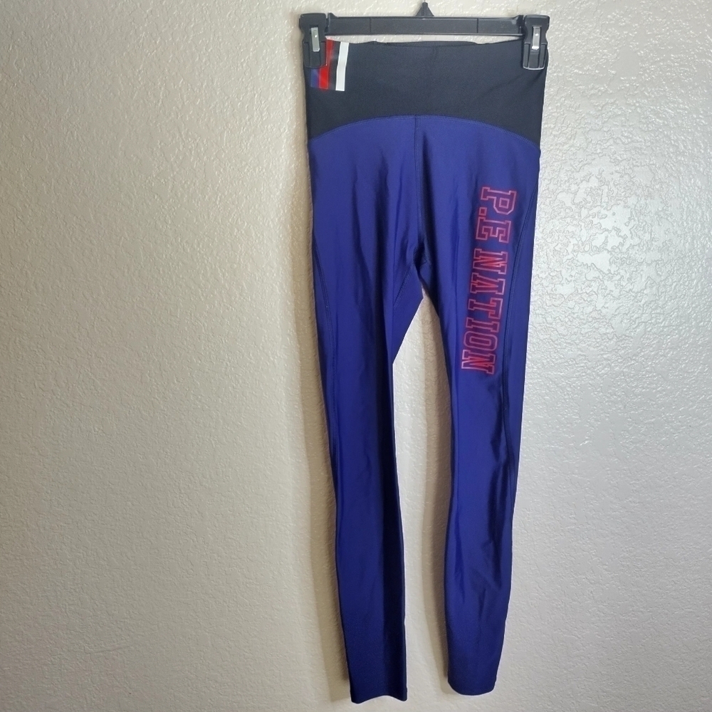 PE Nation hi rise Stretchy Logo Athletic Leggings Blue Black sz S